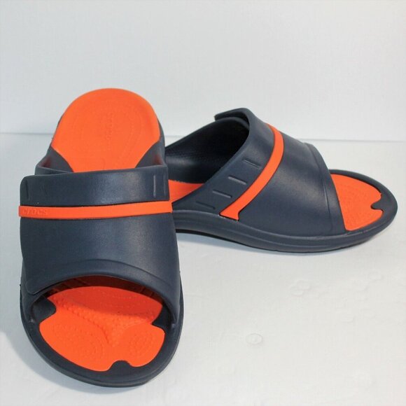 Crocs Dual Comfort Slide Sandal Two Tone Orange Blue Womens 7 Mens 5 Unisex - Picture 9 of 10